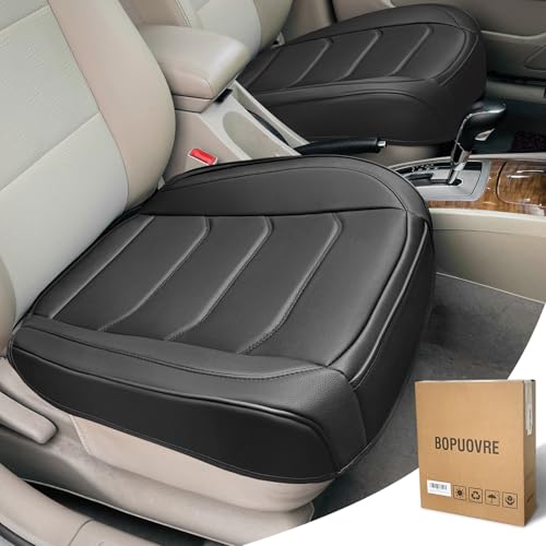 BOPUOVRE Car Seat Cover for Luxury & Comfort - PU Leather, Anti-Slip, Full Wrap Protection with Storage Pocket for Bottom Cushion - Universal Fit for 95% of Vehicles (Black,2 Piece)