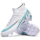 Men's Soccer Shoes Football Cleats High-Tops Lace-Up Non-Slip Spikes Indoor Outdoor Sports Athletic Baseball Lacrosse Sneaker White EU 41