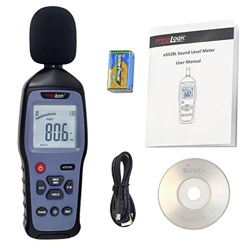 eS528L Decibel Meter and Recorder by ennoLogic – Digital Sound Level Meter and Noise Logger – Max/Min/Hold, 30-130 dBA Range, Updated Software