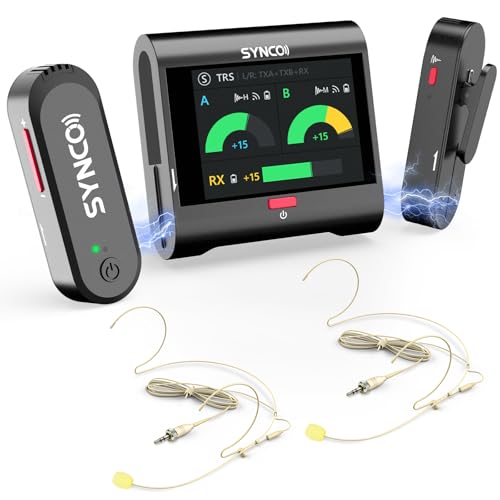 SYNCO Wireless Microphone with Touch Screen, G3 PRO Dual Lavalier Mic with 3.5mm Headset Microphone 820FT 10H Battery Charging for DSLR Smartphone Laptop with Noise Reduction