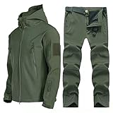 Men's Tactical Soft Shell Hiking Jackets+Pants Set Camping Hunting Fleece Clothing Suit Gray Pants S