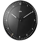 Braun Classic Large Analogue Wall Clock with Silent Sweep Movement, Easy to Read, 30cm Diameter in Black, Model BC17B.