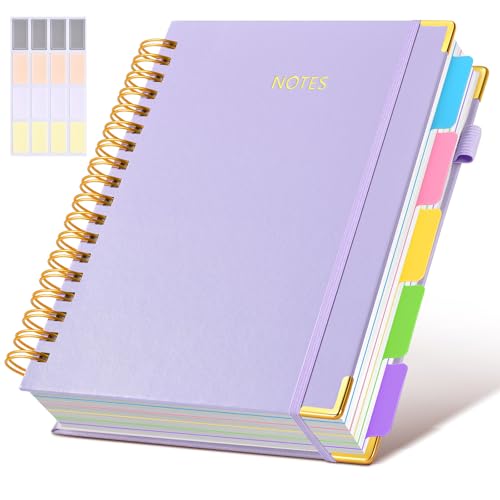 Hardcover Spiral Notebook journal with Removable Dividers Tabs, 300 Pages Leather 5 Subject Notebook College Ruled, 8"x10" Large B5 Notebooks for Work School Note taking,Lined Journal for Women,Purple