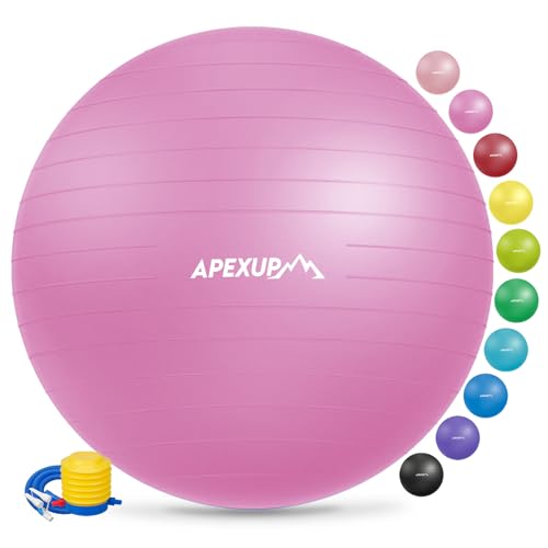 APEXUP Yoga Ball Exercise Ball, Anti Slip Stability Ball Chair, Heavy Duty Large Gym Ball for Fitness, Balance, Core Workout and Physical Therapy (XL (27"~30") 75cm, Fuschia)