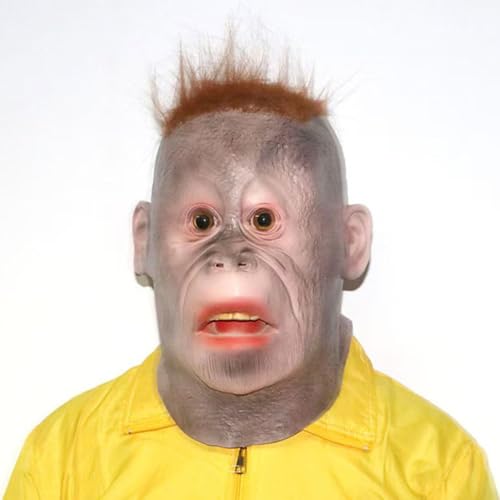 vieaying Funny Gorilla Mask Realistic Monkey Masks Adult Chimpanzee Horror Moive Prop Latex Full Animal Head Chimp Mask for Halloween Costume Party