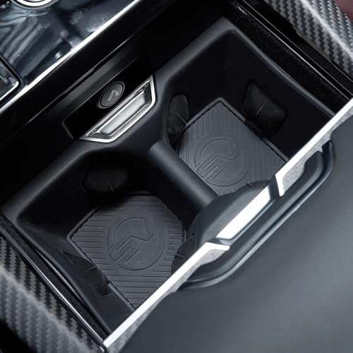 Car Center Console Water Cup Holder Insert Storage Box Container Tray Organizer Soft Silicone Storage Box Trim For Land Rover Range Rover/Sport 2023-2025 Automotive Interior Accessories (Black)