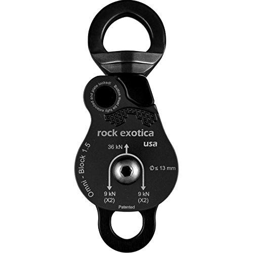 Rock Exotica Omni-Block 1.5" Double Swivel Pulley (Black) – High-Strength Swivel Pulley with Sideplate Access for Rigging – Made in The USA