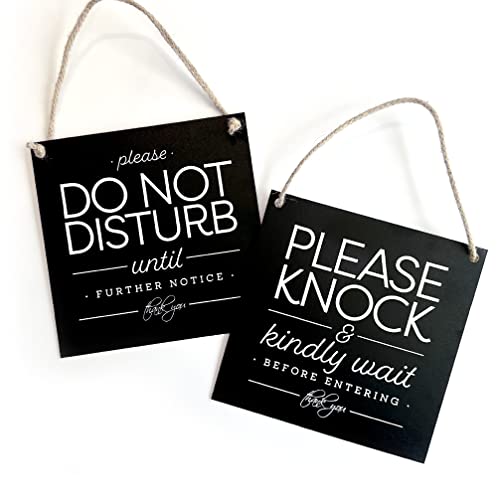 Reilly Originals ONE 6x6 Inch Two-Sided Sign, Knock & Kindly Wait, Do Not Disturb ~ Exclusive Value Series with Elegant Designer Graphics ~ Ready to Hang (Black)