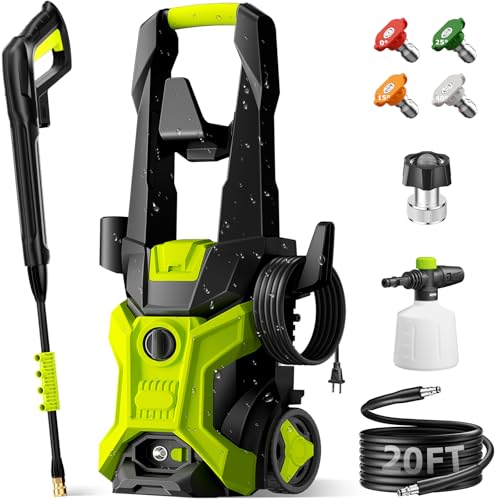 Electric Pressure Washer - 2.5 GPM Portable Lightweight Power Washer, 4 Quick-Connect Nozzles & Adjustable Soap Tank Pressure Washers for Cars, Driveways, Patios, Fences, Decks, Facade, Home Cleaning