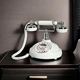 Retro Corded Landline Phone, TelPal White Classic Vintage Old Fashion Telephone for Home/Office/Hotel, Wired Antique Home Phone Gift for Seniors (Rotary Dial Button)