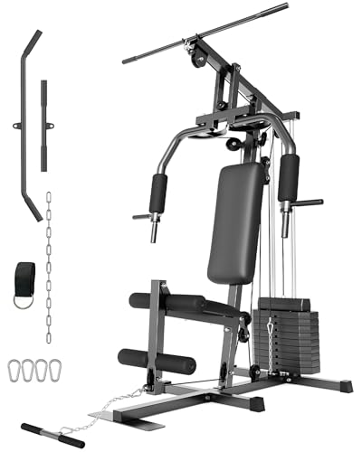 GarveeLife Home Gym Machine System with 100LBS Weight Stack, Multifunctional Weight Machine, Full Body Workout Station Exercise Equipment, All in One Home Gym with Pulley System for Strength Training