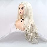 xiweiya White Blonde Synthetic Blonde Lace Front Wigs Long Body Wave Hair White Queen Heat Resistant Fiber Wig High Density Hair-reparement Wig for women