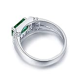 Homxi Engagement Ring Men PT950 Platinum,Rectangle with 1.42ct Emerald 0.35ct Diamond Mens Wedding Rings Silver Green