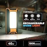 innofox 2pack LED Rechargeable Magnetic Work Light 40W 1500Lumens, Hanging Hook 3 Lighting Modes, Job Site Lighting for Car Repairing, Camping, Working, and Hurricane