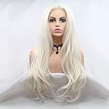 xiweiya White Blonde Synthetic Blonde Lace Front Wigs Long Body Wave Hair White Queen Heat Resistant Fiber Wig High Density Hair-reparement Wig for women