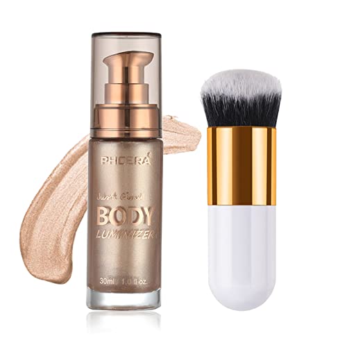 Shimmer Oil, Waterproof Long Lasting Moisturizing Bronze Luminizer Glow for Face & Body, Liquid Illuminator Highlighter 1oz/Jars, Makeup Brush Included (Rose Gold #01)