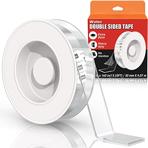 Extra Large Double Sided Tape Heavy Duty Removable 1.18 Inch x 160 Inch, Clear & Tough Nano Tape, Multipurpose Mounting Tape Picture Hanging Strips Adhesive for Poster Carpet