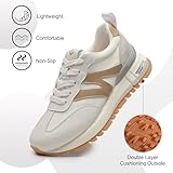 somiliss Sneakers for Women Genuine Leather Suede Patchwork Casual Lace Up Non-Slip Walking Tennis Running Shoes Fashion Sneakers Beige