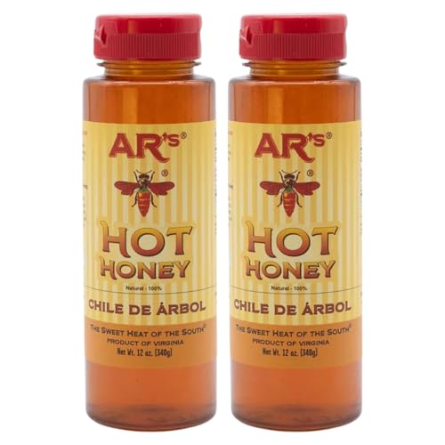 AR’s Hot-Mild Southern Honey with Chile De Arbol - 100% Pure Wildflower Honey with Real Chile De Arbol, All-Natural Sweet Heat, 12 oz (2 Pack)