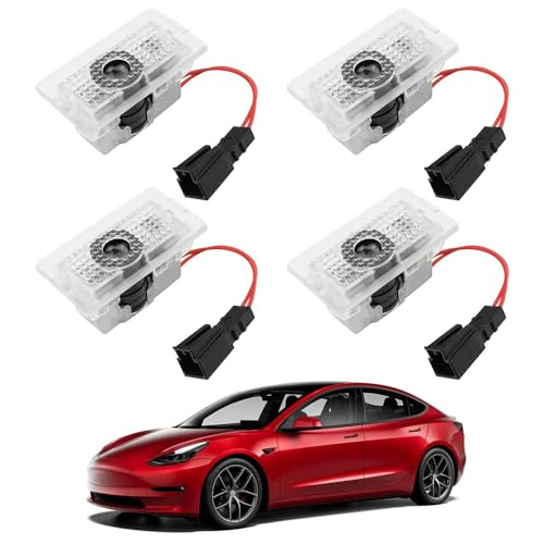 Farmogo for Tesla Car Door LED Logo Projector Puddle Lights Ultra-Bright Welcome Light 3D Laser Ghost Shadow Light Compatible with Tesla Model 3 Y X S Accessories(4 Pack)