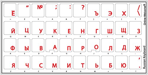 Online-Welcome Russian with RED Lettering Keyboard Stickers Transparent for Computers LAPTOPS for White KEYBORD