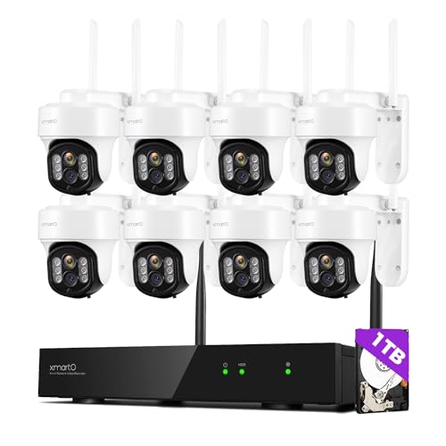 XMARTO 10X Zoom WiFi6 Security Camera System Wireless Outdoor/Indoor, 10CH 4K NVR with 8X 6MP HD Dual Lens Cameras with Auto Tracking, 1TB HDD (Plug-in 24/7 Surveillance, Long Range WiFi)