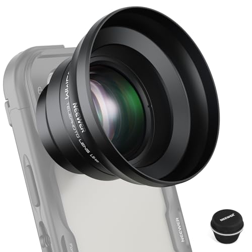 NEEWER HD 65mm Telephoto Phone Camera Lens with Lens Hood Only for 17mm Thread Lens Backplate Cell Phone Cage Case, 1.7X Zoom Lens Attachment Compatible with iPhone 16 15 S25 S24 Ultra Android, LS-66