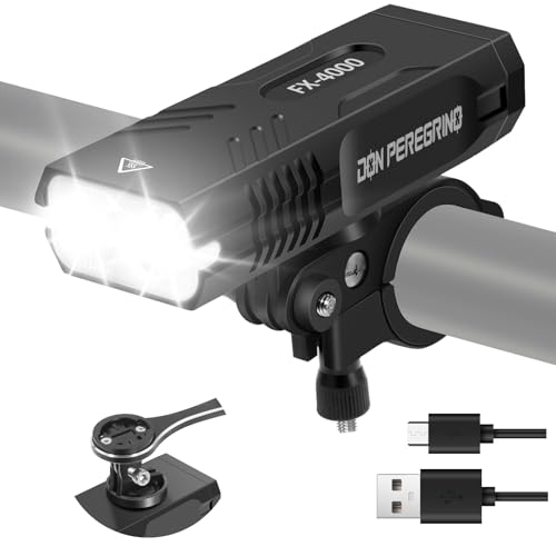 Bike Lights for Night Riding 4000 Lumens – Aluminum Casing, IP65 Waterproof, USB-C Rechargeable, 6 Steady/Flash Modes, Quick Release Mount, DON PEREGRINO FX-4000 Front Bike Light