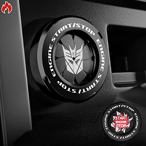 Tybasthe Rotary Push Start Button Cover, Decepticon Car Accessories Engine Start Stop Button Cover, Car Stickers Interior Decor, Motorcycle Ignition Key Switch Cover, Black