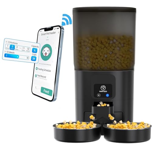 PAPIFEED 7L Automatic Cat Feeders for 2 Cats - 2.4G WiFi Timed Auto Feeder with APP Control for Remote Feeding, Cat Food Dispenser with Alexa, Detachable for Easy Clean, 1-10 Meals Per Day - Black