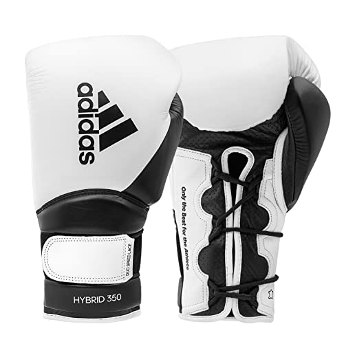 adidas Hybrid 350 Elite Boxing Training Gloves (White/Black, 14 oz)