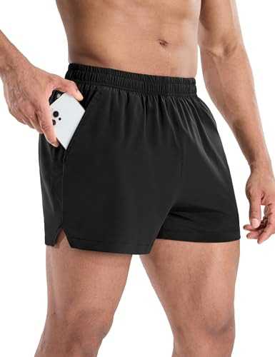 MIER Mens 3 Inch Athletic Running Shorts with Liner Dry Fit Lightweight Workout Gym Lined Shorts with Pockets, Black, L