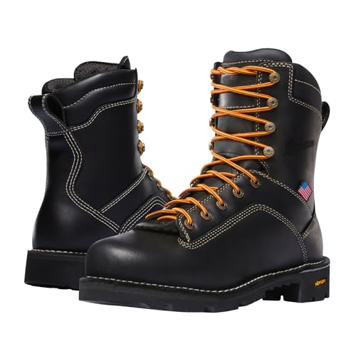 Danner 8” Quarry USA Waterproof Alloy Safety Toe Work Boots for Men - Full-Grain Leather with Gore-Tex Lining and Traction Heel Outsole, EH Resistant, Black - 12 D