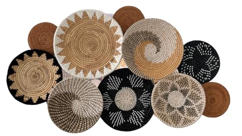 ChumDecor Set of 10 Handcrafted Boho Wall Basket Decor, Wall Hanging Baskets, Decorative Plates for Wall, Handmade from Vietnam Unique Wicker Wall Art Decor
