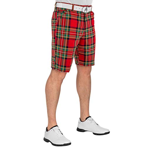 Royal & Awesome Stewart Tartan Golf Shorts Men, Crazy Plaid Golf Design, Funny Tartan Men's Design, Colorful, Tailored Dress Shorts for Men, 36 Waist