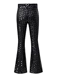 EVALESS Women's Sparkly Bling High Waisted Wide Leg Sequin Pants Bell Bottom Clubwear Parties Black Stripe M