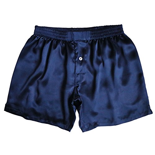 Royal Silk Navy Opal Satin Silk Boxers for Men 100% Silk (3XL, 41”-42”)