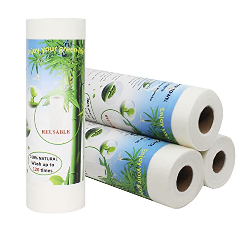 Belinlen Bamboo Paper Towels Replacement 4 Rolls 80 Sheets Heavy Duty Machine Washable Reusable Paper Towels for Kitchen and Daily Use(11x12”, 4 Rolls)