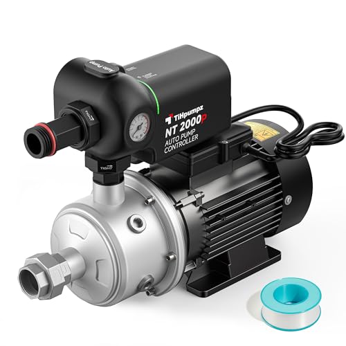 TiHpumpz Auto Water Pressure Booster Pump for Home. Multi-stage Centrifugal, High Pressure, Low Noise. 110VAC/60HZ, 2/3HP, 1HP, 1.5HP for Whole House, Residential Underground or Surface Water (CHB2-3)