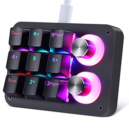 Koolertron 9-Key Mechanical Numpad with 2 Programmable Knobs, LED Backlit Macro Gaming Keyboard, Fully Customizable Numeric Keypad for PC