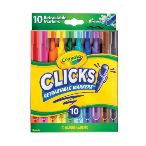 Crayola Clicks Retractable Tip Markers (10ct), Washable Art Marker Set, Coloring Markers for Kids, Gifts for Boys & Girls, 3+