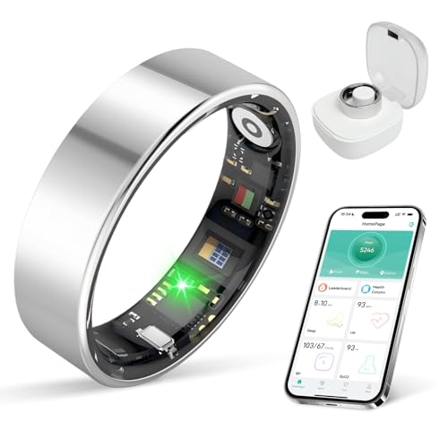 Smart Health Ring for Women Men Fitness Tracker with Heart Rate, Blood Pressure,Blood Oxygen,Step Counting, Sleep Monitoring,IP68 Waterproof for iPhone and Android, No Subscription Fee (Silver, 9)
