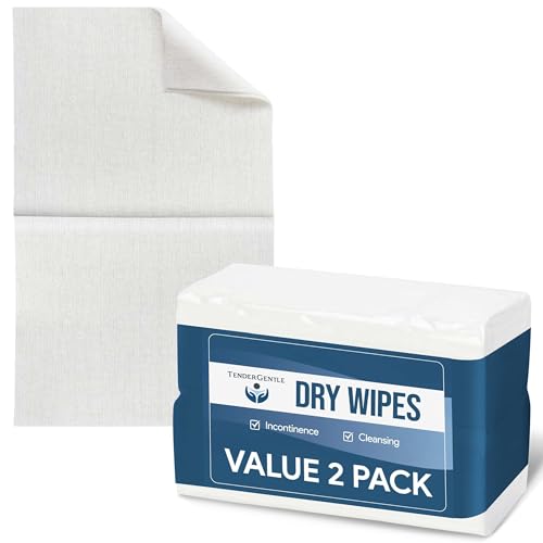 Dry Wipes for Adults - 2 Pack of 100 Unscented Disposable Washcloths - 10" x 13" Non Woven Wipes for Incontinence and Senior Care