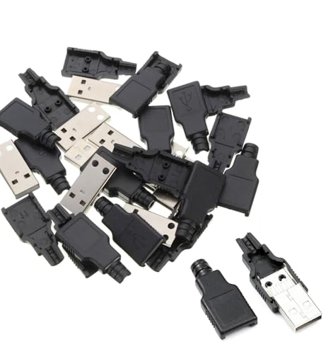Xcoazipod 20pcs USB 2.0 Type A Male USB 4 Pin Plug Socket Connector with Black Plastic Cover