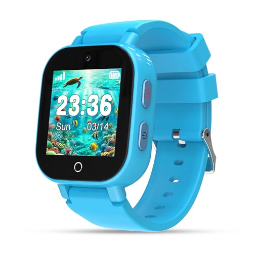 4G Kids Smart Watch Boys with GPS Tracker & Video Calling Kids Texting Watch Age 5-12, 12/24 Hr SOS Call Voice Chat Alarm Clock Camera Pedometer Sport Mode Games Smartwatch Gifts for Kids (Blue)