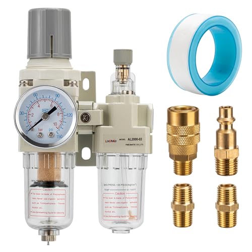 LNCHKA Air Pressure Regulator with Pressure Gauge(0-150PSI),Water Separator for Air Compressor Semi-Auto Drain 1/4 NPT Threaded Interface