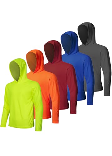 5 Pack Men's UPF 50+ Sun Protection Hoodie Shirts Long Sleeve Shirts Quick Dry Lightweight for Running Workout Hiking Fishing