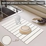 Large Stone Dish Drying Mats for Kitchen Counter, Quick Dry Collapsible Dish Drying Mat, Eco-Friendly Absorbent Foldable Diatomaceous Earth Mats for Dishes Bottles Cups, Match Any Countertop, 24"×16"