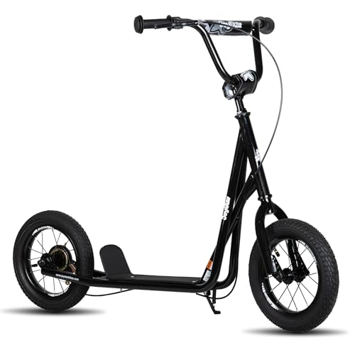 JOYSTAR Kick Scooter for Ages 5-9 Years Old Boys Girls, 12 Inch Big Wheels Scooters for Kids, Teens and Adults, Adjustable Handlebar, Kids Scooter, Black