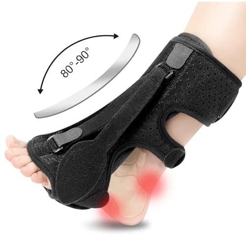 exhood Upgraded Plantar Fasciitis Night Splint, 3 Adjustable Straps Plantar Fasciitis Relief Braces for Achilles Tendonitis, Foot Drop & Heel Spur Pain Relief Day & Night (Black)